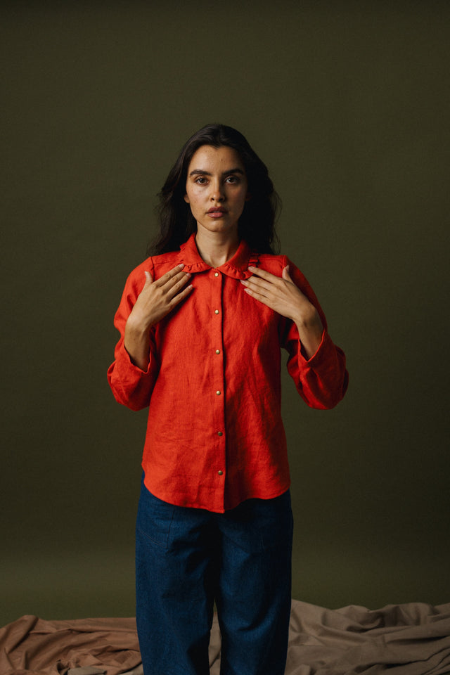 Ruffle Collar Celine Shirt - Linen