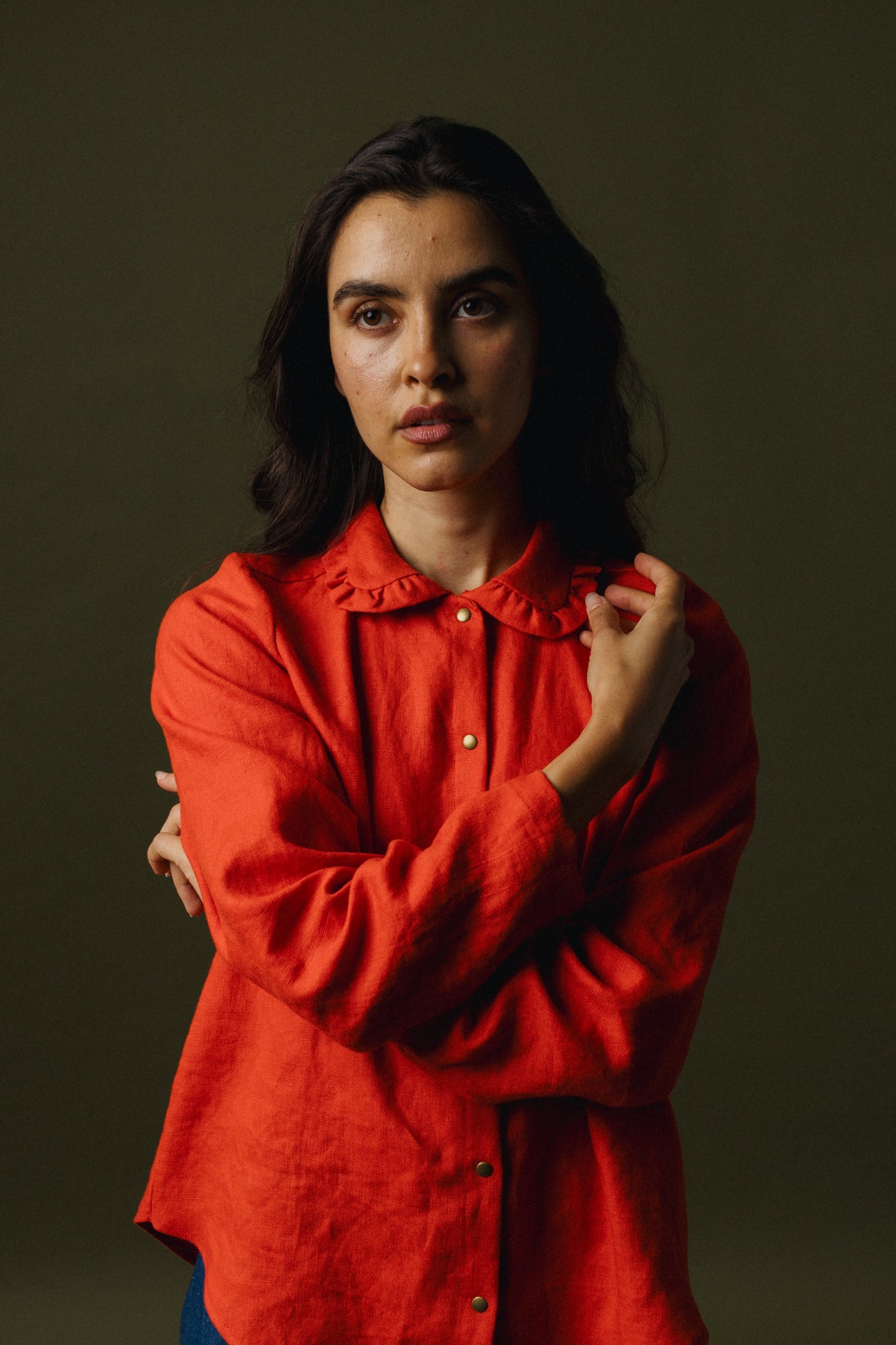 Ruffle Collar Celine Shirt - Linen