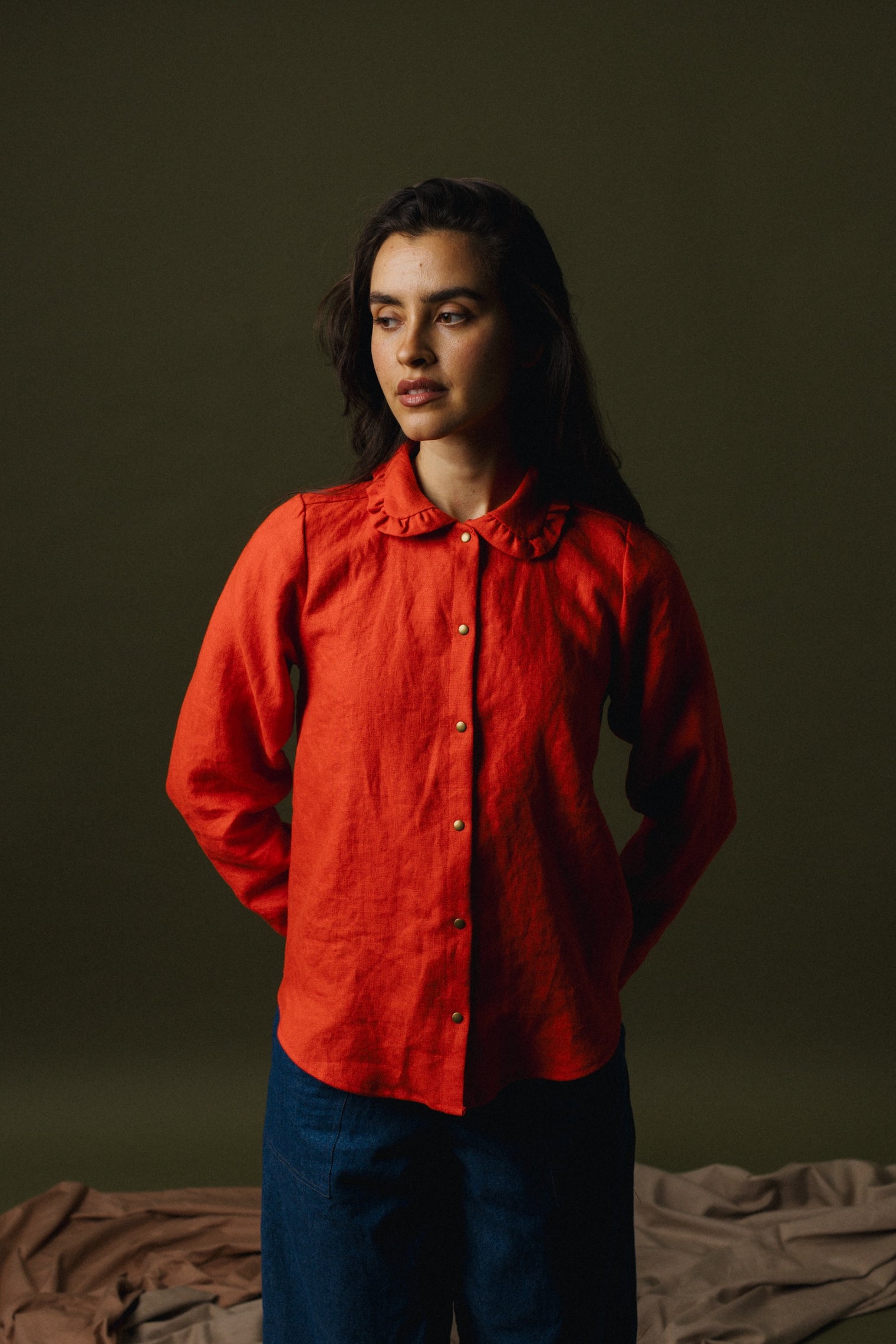 Ruffle Collar Celine Shirt - Linen