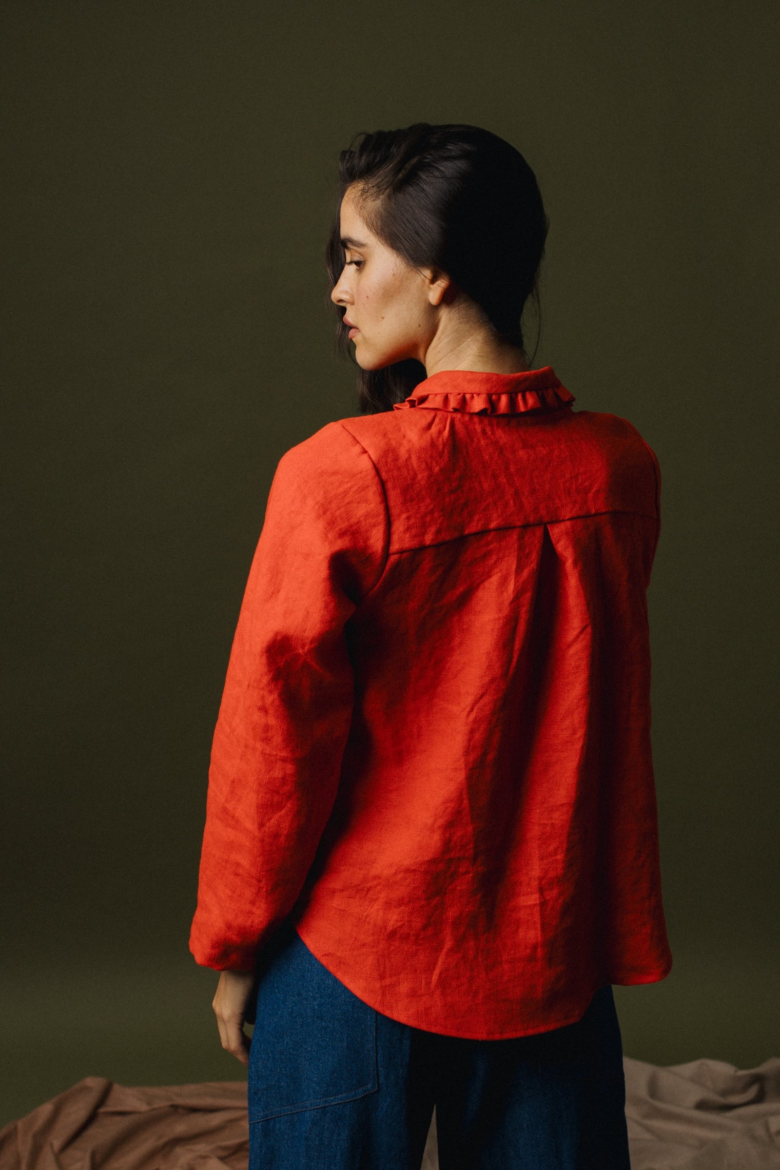 Ruffle Collar Celine Shirt - Linen