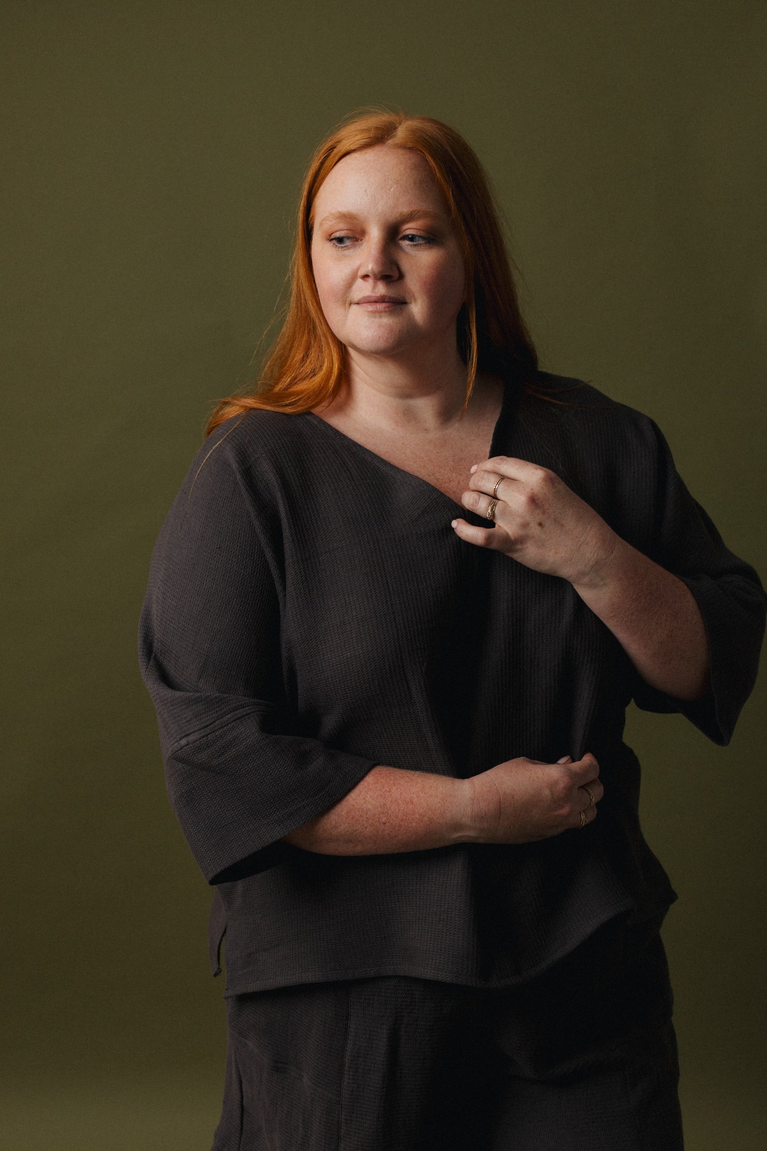 3/4 Sleeve Hanna Top - Waffle