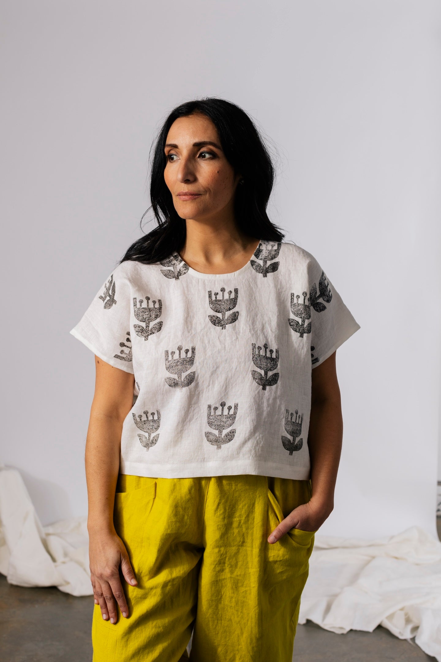 Rome Top - Block Printed Linen