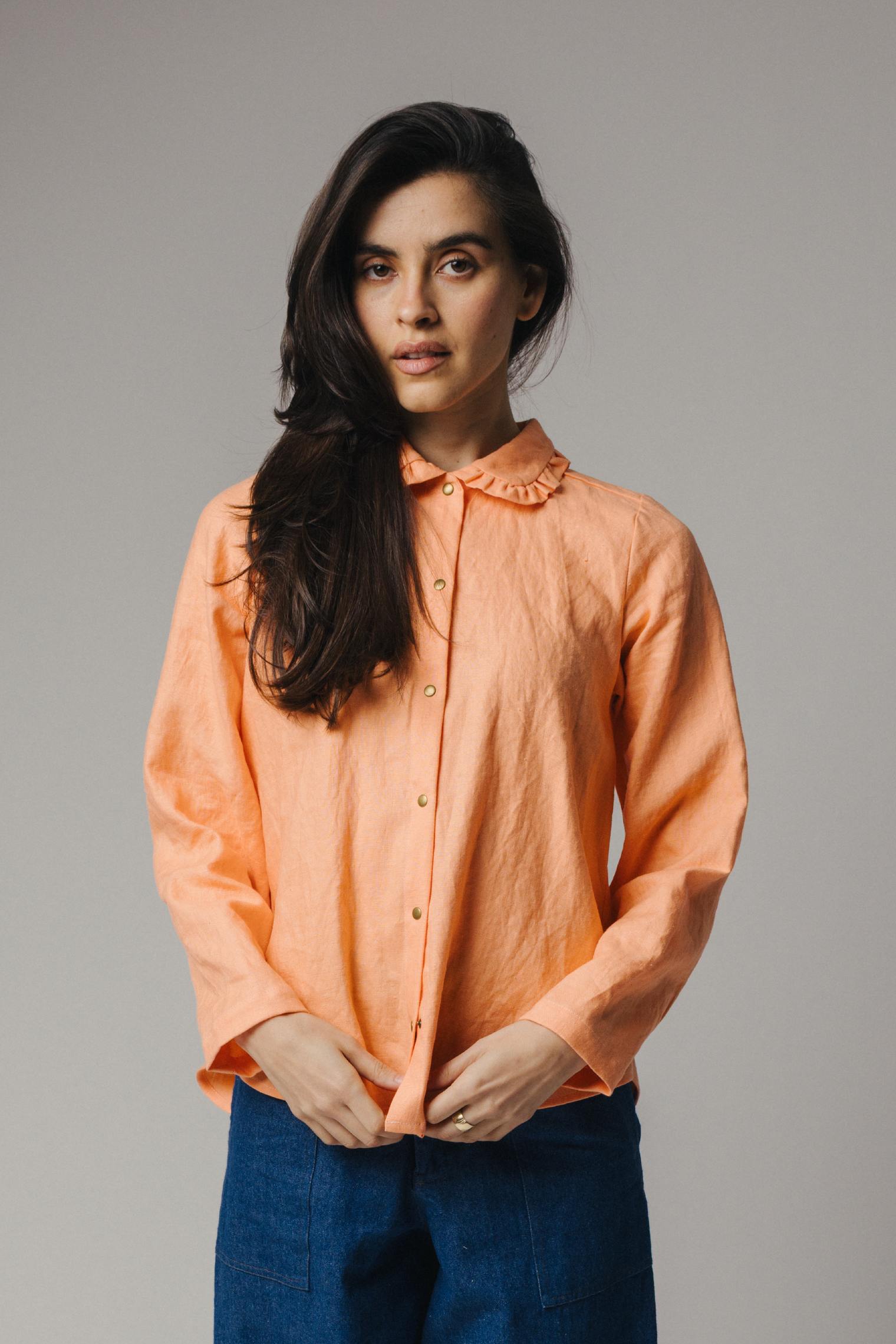 Ruffle Collar Celine Shirt - Linen