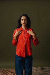 Ruffle Collar Celine Shirt - Linen