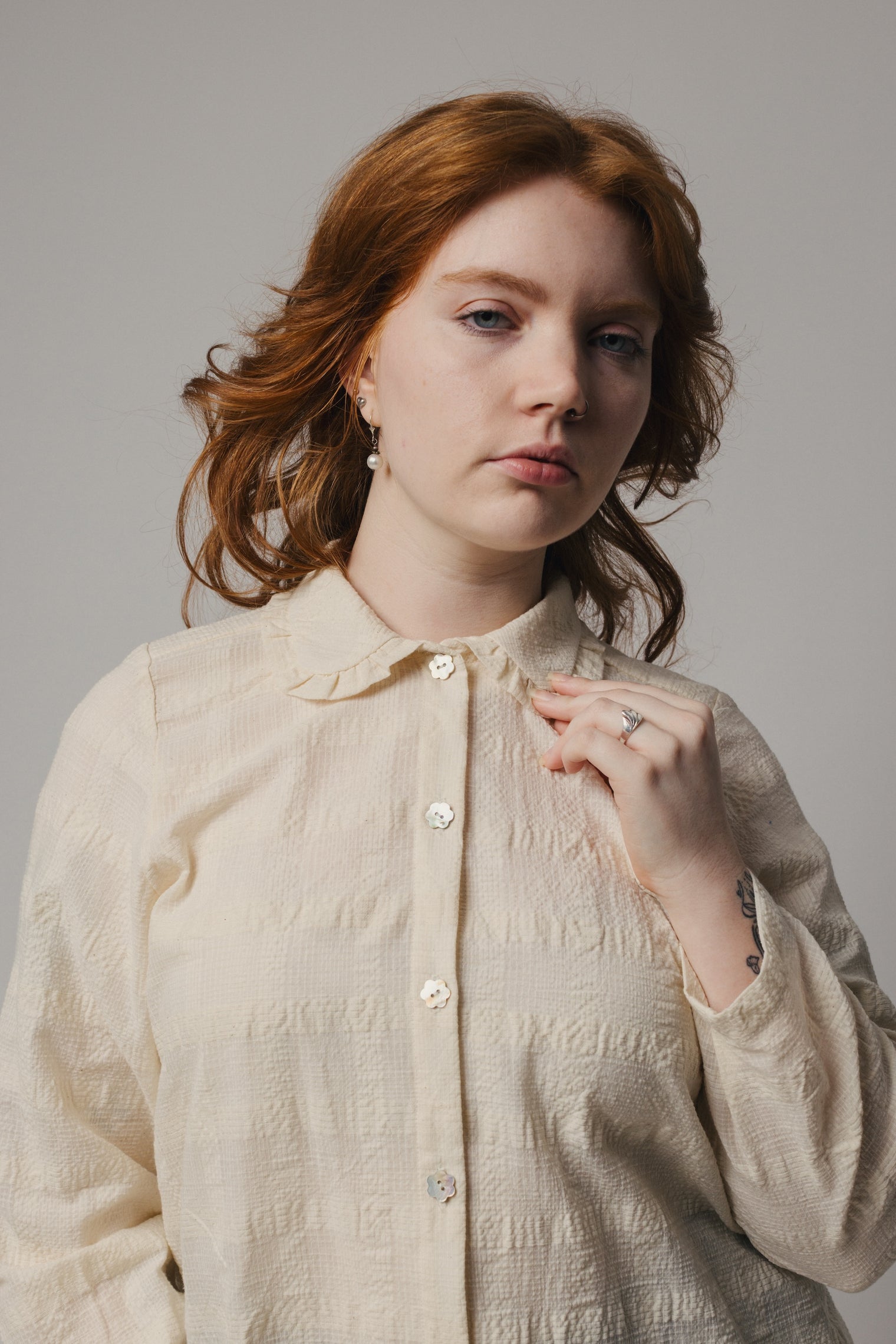 Ruffle Collar Celine Shirt - Cotton