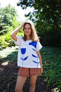 Pocket Tee - Limited Edition "Cobalt Flowers" on Linen